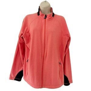 Lands End Women's Sz L Salmon Orange Full Zip Fleece Jacket w/ Zip Pockets